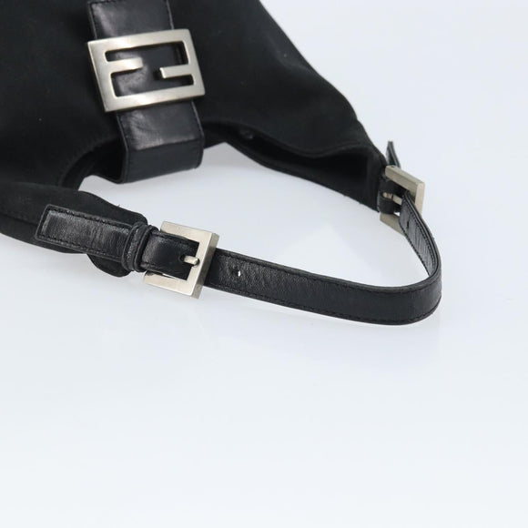 FENDI Hand Bag Nylon Black Silver Auth YKZ062