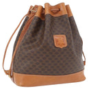 CELINE Macadam Canvas Purse Shoulder Bag PVC Leather Brown Gold Auth YKZ068-1
