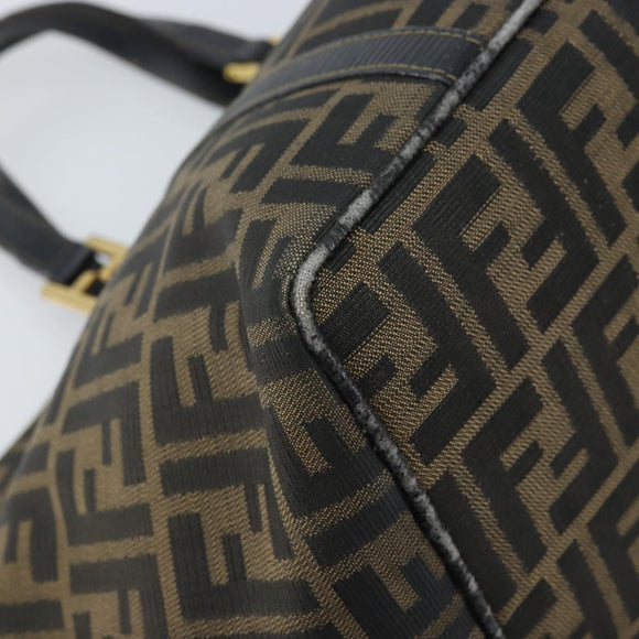 FENDI Zucca Canvas Hand Bag Black Brown gold Auth YKZ069