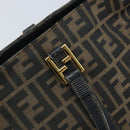 FENDI Zucca Canvas Hand Bag Black Brown gold Auth YKZ069-9