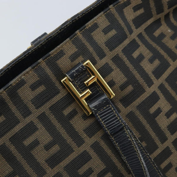 FENDI Zucca Canvas Hand Bag Black Brown gold Auth YKZ069