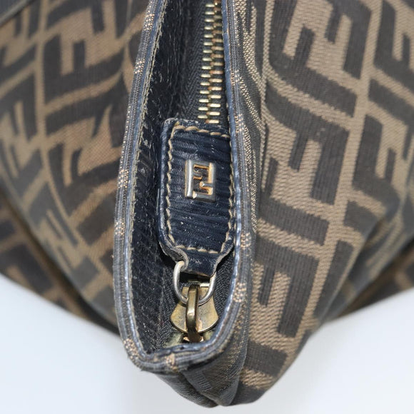 FENDI Zucca Canvas Hand Bag Black Brown gold Auth YKZ069