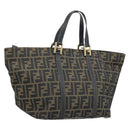 FENDI Zucca Canvas Hand Bag Black Brown gold Auth YKZ069-1