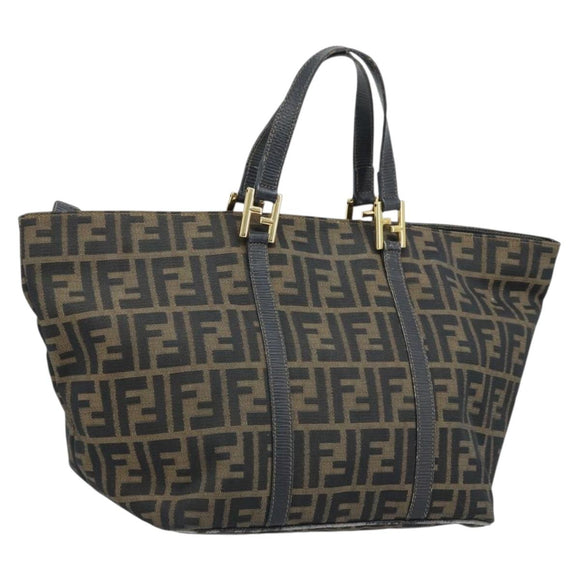 FENDI Zucca Canvas Hand Bag Black Brown gold Auth YKZ069