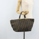 FENDI Zucca Canvas Hand Bag Black Brown gold Auth YKZ069-23
