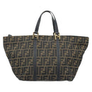 FENDI Zucca Canvas Hand Bag Black Brown gold Auth YKZ069-13