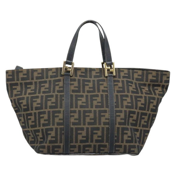FENDI Zucca Canvas Hand Bag Black Brown gold Auth YKZ069