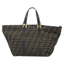 FENDI Zucca Canvas Hand Bag Black Brown gold Auth YKZ069-2