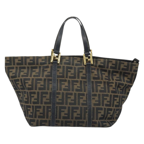 FENDI Zucca Canvas Hand Bag Black Brown gold Auth YKZ069