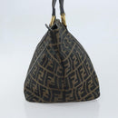 FENDI Zucca Canvas Hand Bag Black Brown gold Auth YKZ069-3