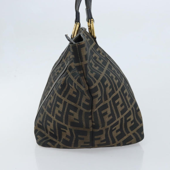 FENDI Zucca Canvas Hand Bag Black Brown gold Auth YKZ069
