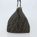 FENDI Zucca Canvas Hand Bag Black Brown gold Auth YKZ069-4