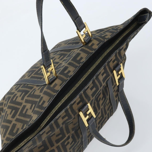 FENDI Zucca Canvas Hand Bag Black Brown gold Auth YKZ069