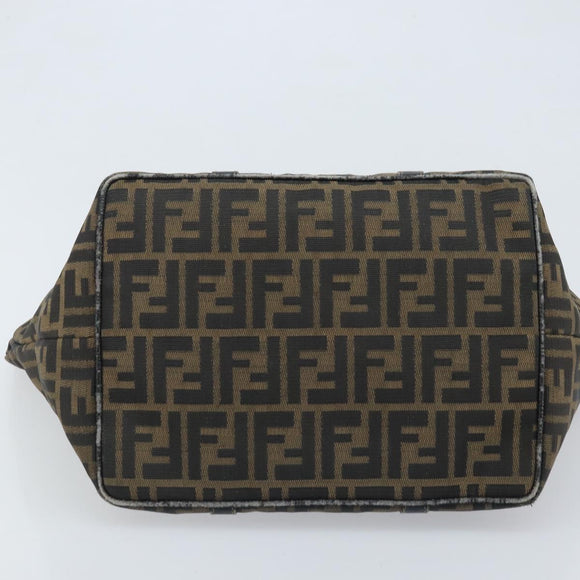FENDI Zucca Canvas Hand Bag Black Brown gold Auth YKZ069