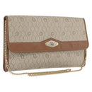 Christian Dior Honeycomb Canvas Chain Shoulder Bag PVC Beige Gold Auth YKZ075A-1