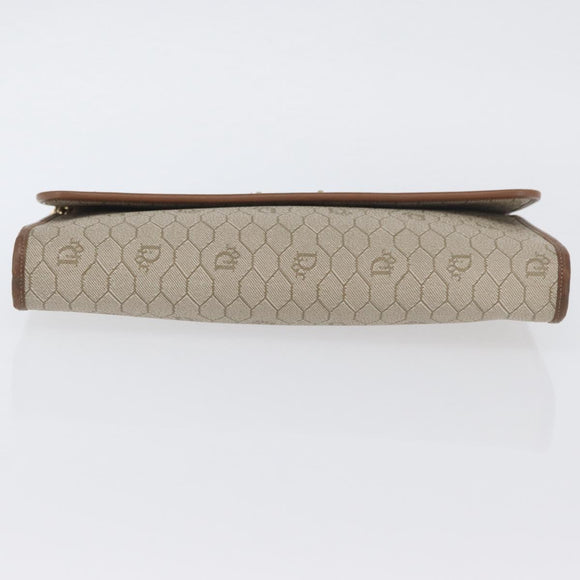 Christian Dior Honeycomb Canvas Chain Shoulder Bag PVC Beige Gold Auth YKZ075A