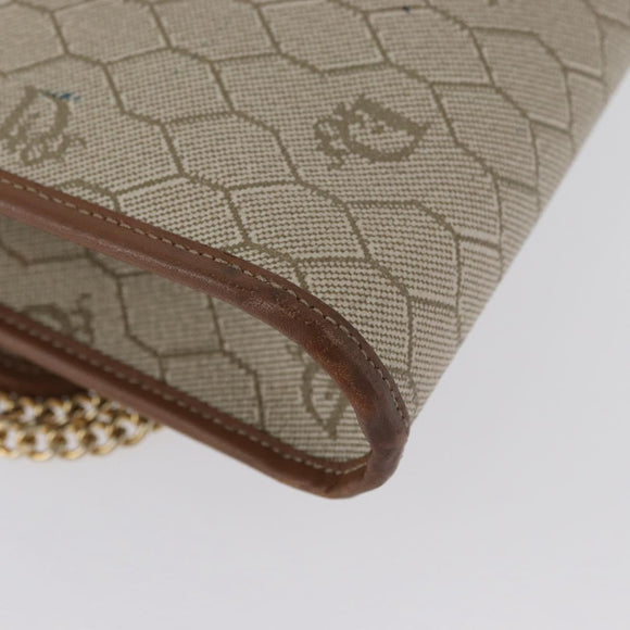 Christian Dior Honeycomb Canvas Chain Shoulder Bag PVC Beige Gold Auth YKZ075A