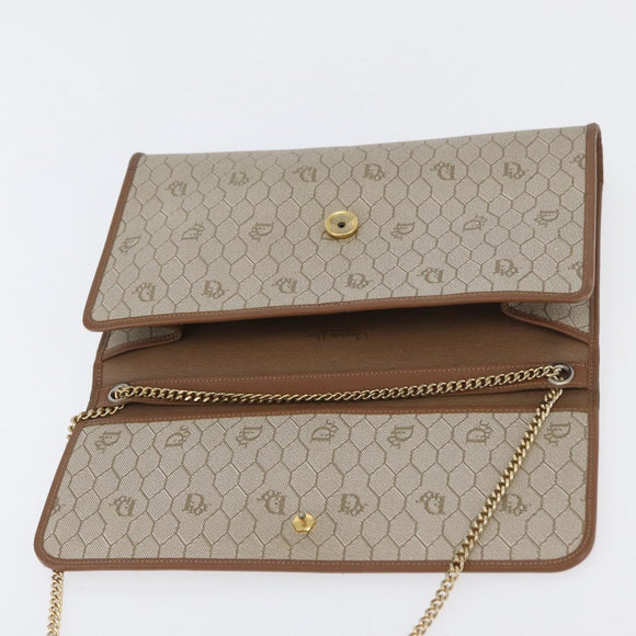 Christian Dior Honeycomb Canvas Chain Shoulder Bag PVC Beige Gold Auth YKZ075A