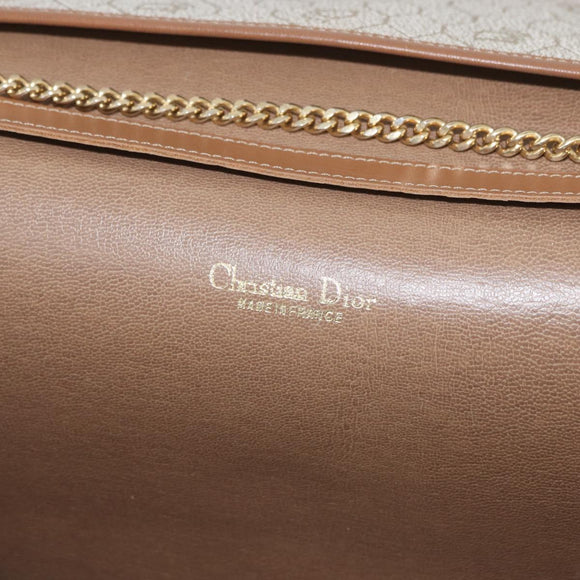 Christian Dior Honeycomb Canvas Chain Shoulder Bag PVC Beige Gold Auth YKZ075A