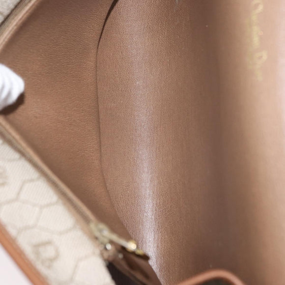 Christian Dior Honeycomb Canvas Chain Shoulder Bag PVC Beige Gold Auth YKZ075A