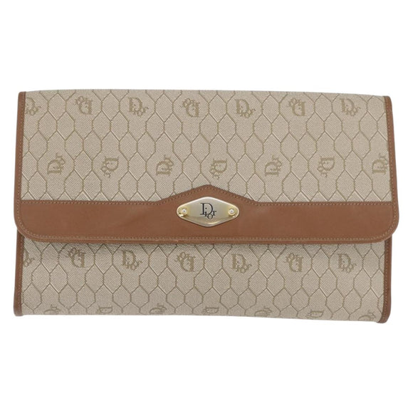 Christian Dior Honeycomb Canvas Chain Shoulder Bag PVC Beige Gold Auth YKZ075A