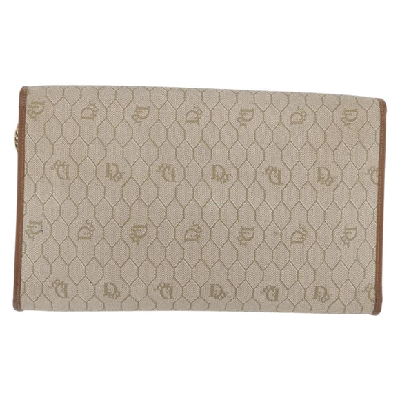 Christian Dior Honeycomb Canvas Chain Shoulder Bag PVC Beige Gold Auth YKZ075A