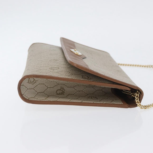 Christian Dior Honeycomb Canvas Chain Shoulder Bag PVC Beige Gold Auth YKZ075A