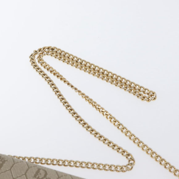 Christian Dior Honeycomb Canvas Chain Shoulder Bag PVC Beige Gold Auth YKZ075A