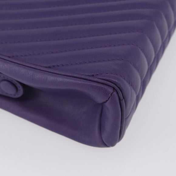 VALENTINO Clutch Bag Leather Purple Gold Auth YKZ076