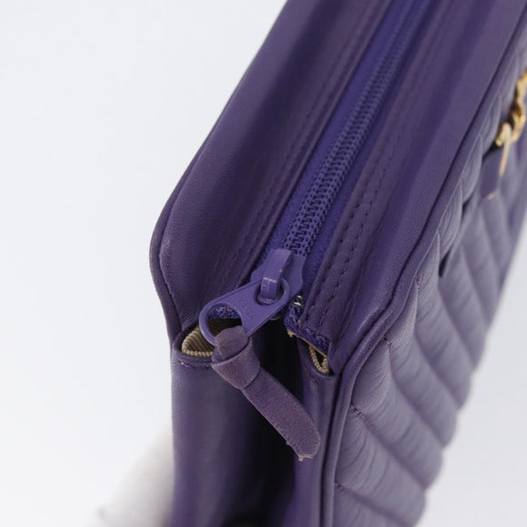 VALENTINO Clutch Bag Leather Purple Gold Auth YKZ076