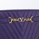 VALENTINO Clutch Bag Leather Purple Gold Auth YKZ076-9