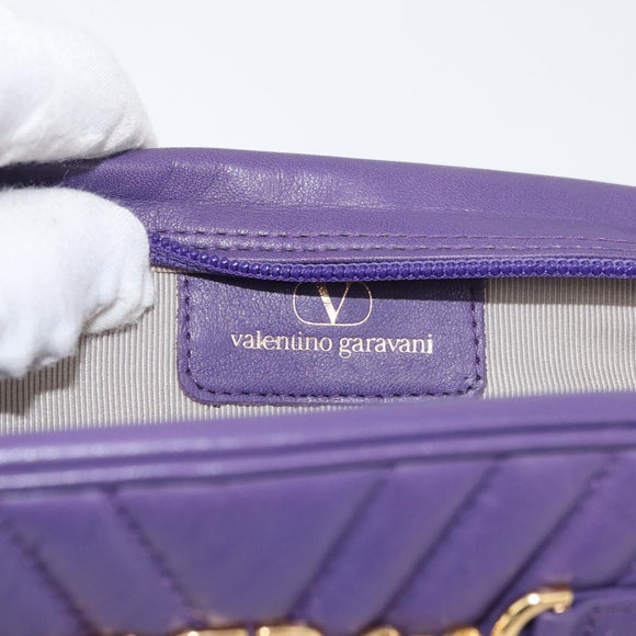 VALENTINO Clutch Bag Leather Purple Gold Auth YKZ076