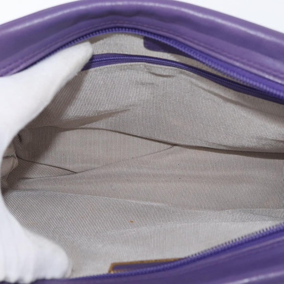 VALENTINO Clutch Bag Leather Purple Gold Auth YKZ076
