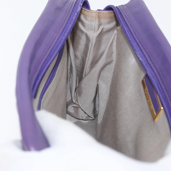VALENTINO Clutch Bag Leather Purple Gold Auth YKZ076