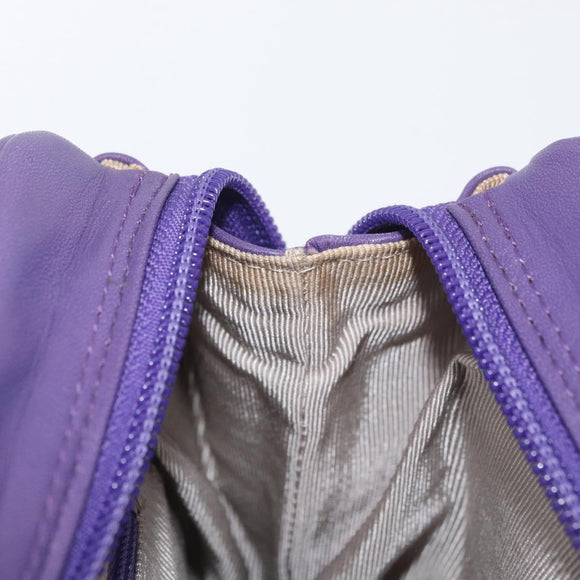 VALENTINO Clutch Bag Leather Purple Gold Auth YKZ076