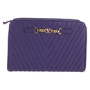 VALENTINO Clutch Bag Leather Purple Gold Auth YKZ076-13