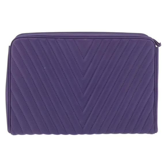 VALENTINO Clutch Bag Leather Purple Gold Auth YKZ076
