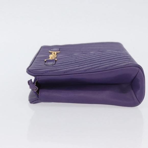 VALENTINO Clutch Bag Leather Purple Gold Auth YKZ076