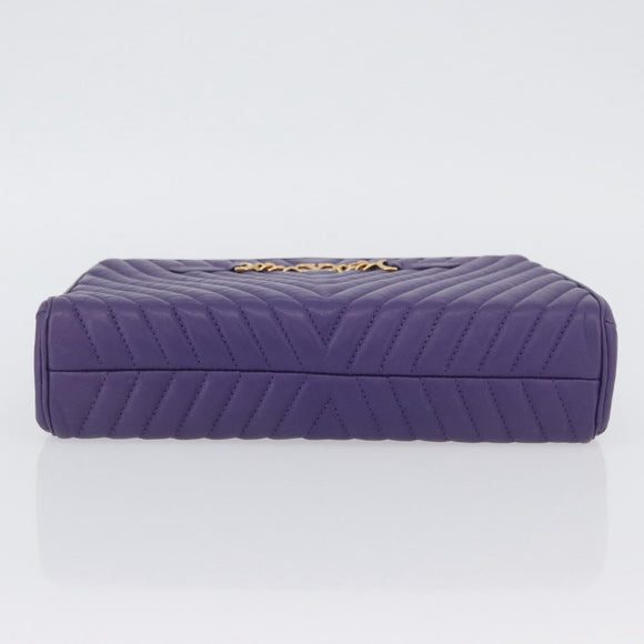 VALENTINO Clutch Bag Leather Purple Gold Auth YKZ076