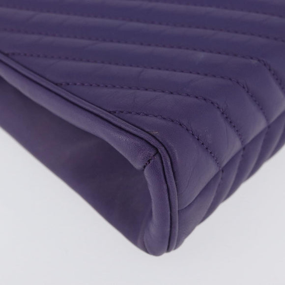 VALENTINO Clutch Bag Leather Purple Gold Auth YKZ076