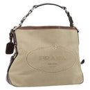 PRADA Shoulder Bag Canvas Beige Silver Auth YKZ082A-1
