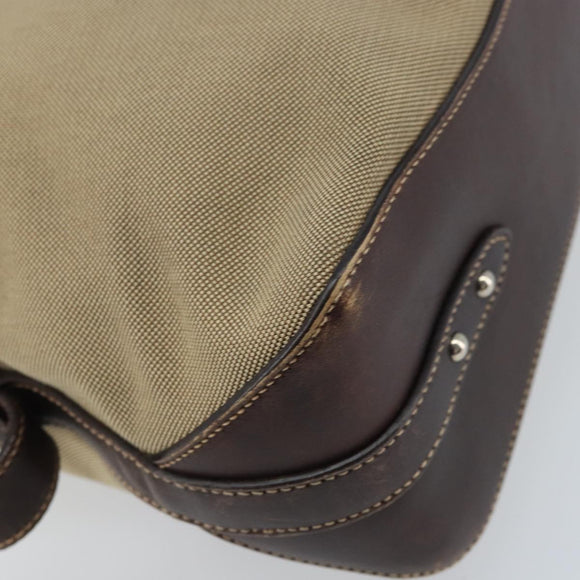 PRADA Shoulder Bag Canvas Beige Silver Auth YKZ082A
