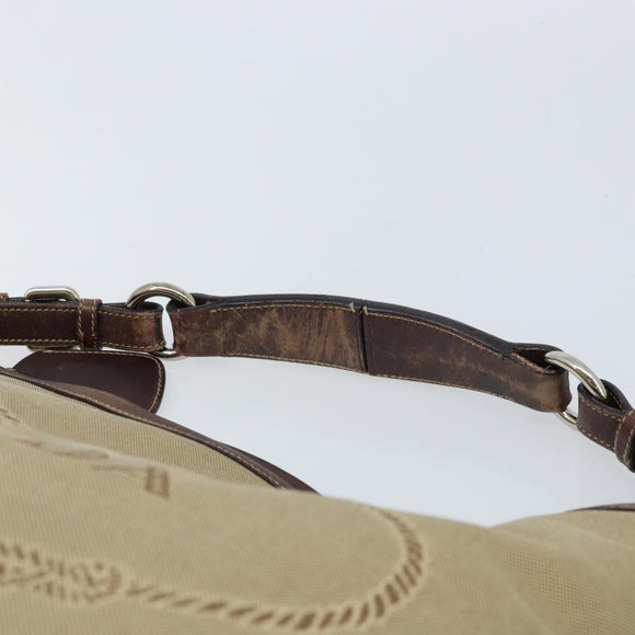 PRADA Shoulder Bag Canvas Beige Silver Auth YKZ082A