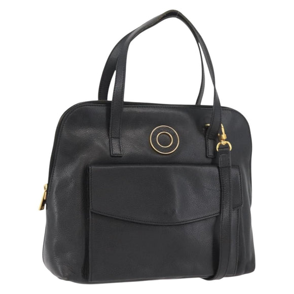 CELINE Circle Hand Bag Leather 2way Black Gold Auth YKZ085
