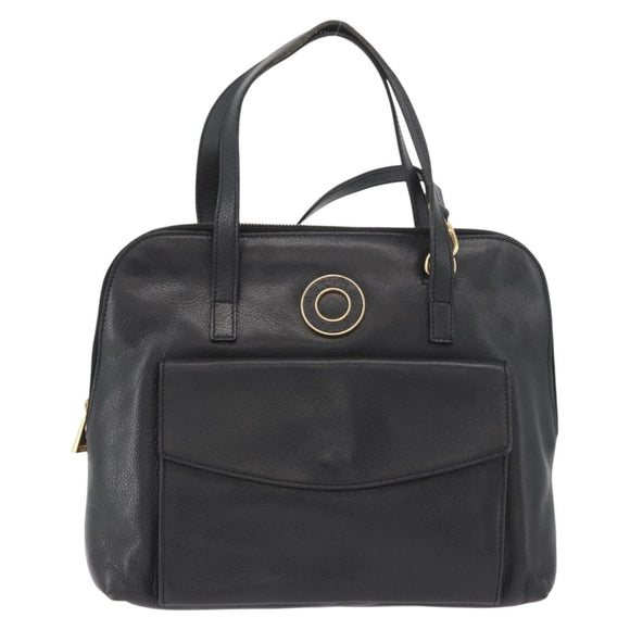CELINE Circle Hand Bag Leather 2way Black Gold Auth YKZ085