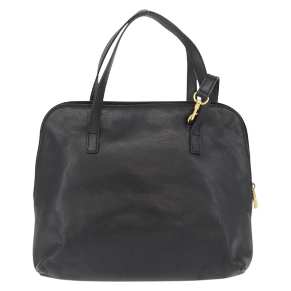 CELINE Circle Hand Bag Leather 2way Black Gold Auth YKZ085