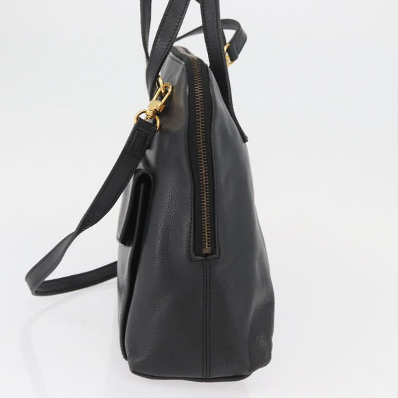 CELINE Circle Hand Bag Leather 2way Black Gold Auth YKZ085