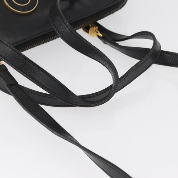 CELINE Circle Hand Bag Leather 2way Black Gold Auth YKZ085
