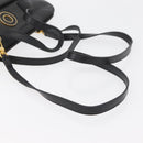 CELINE Circle Hand Bag Leather 2way Black Gold Auth YKZ085-8