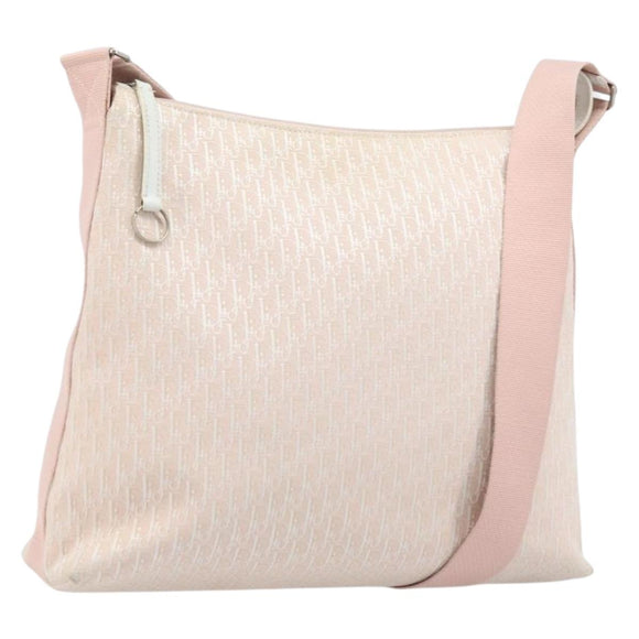 Christian Dior Trotter Canvas Shoulder Bag Pink Silver Auth YKZ088A